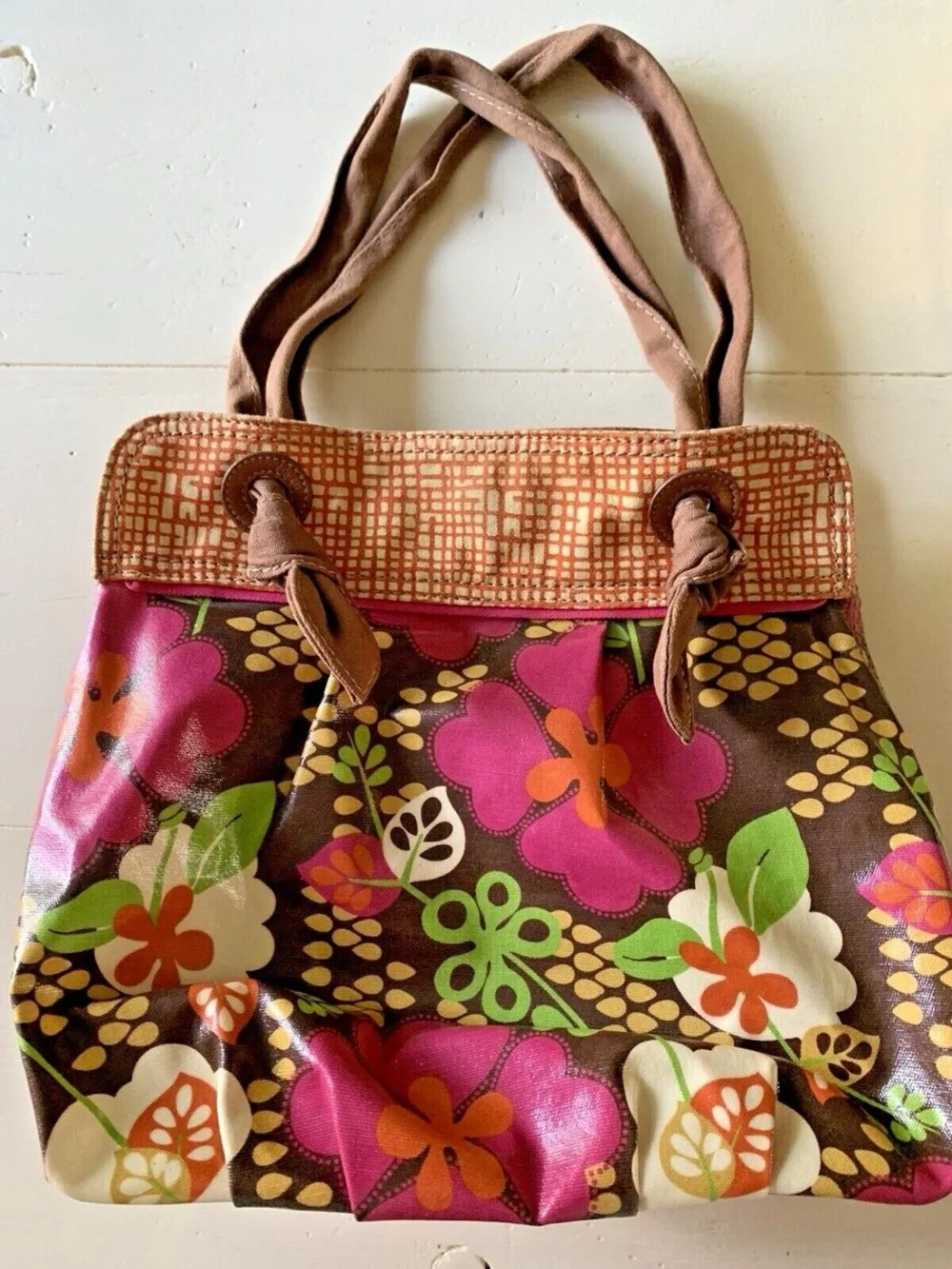2000’s Fossil Floral Tote in Pink, Brown & Green